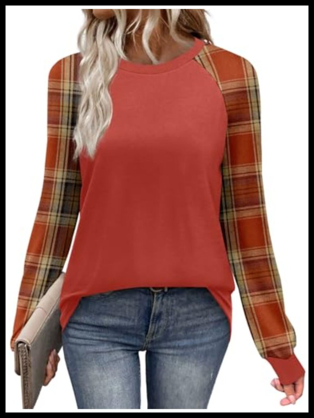 WIHOLL Women's Long Sleeve Color Block Raglan Tee Crewneck Casual Top